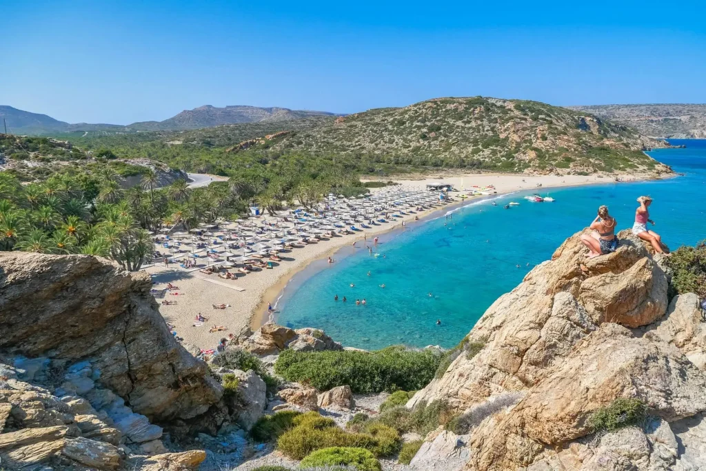 A panoramic view of Vai Beach in Lassithi, Crete