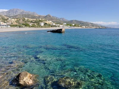 A view of the long beach in Koutsounari, Crete. Koutsounari car rental.