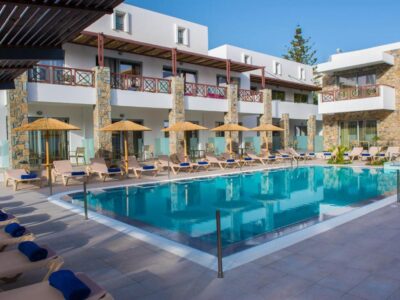 A pool view of South Coast hotel in Koutsouras, Crete.